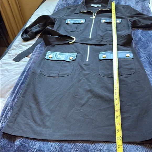 Like New Sharagano Women’s Front Zip Black Shirt Dress 3/4 sleeves size 4 - Picture 9 of 12